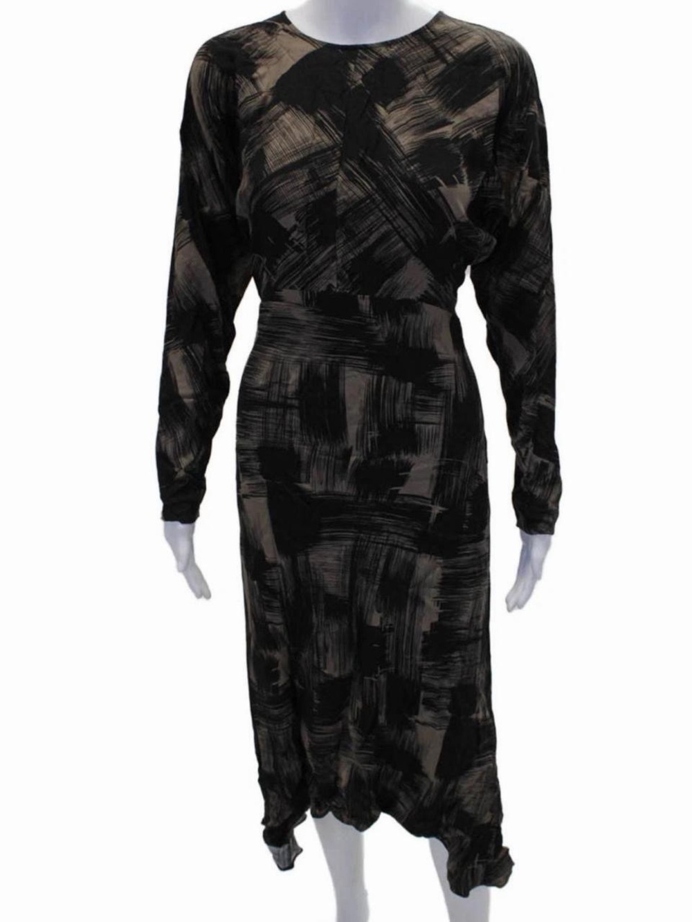 & Other Stories Black and Beige Brushstroke Long Sleeve Midi Dress - Picture 2 of 7